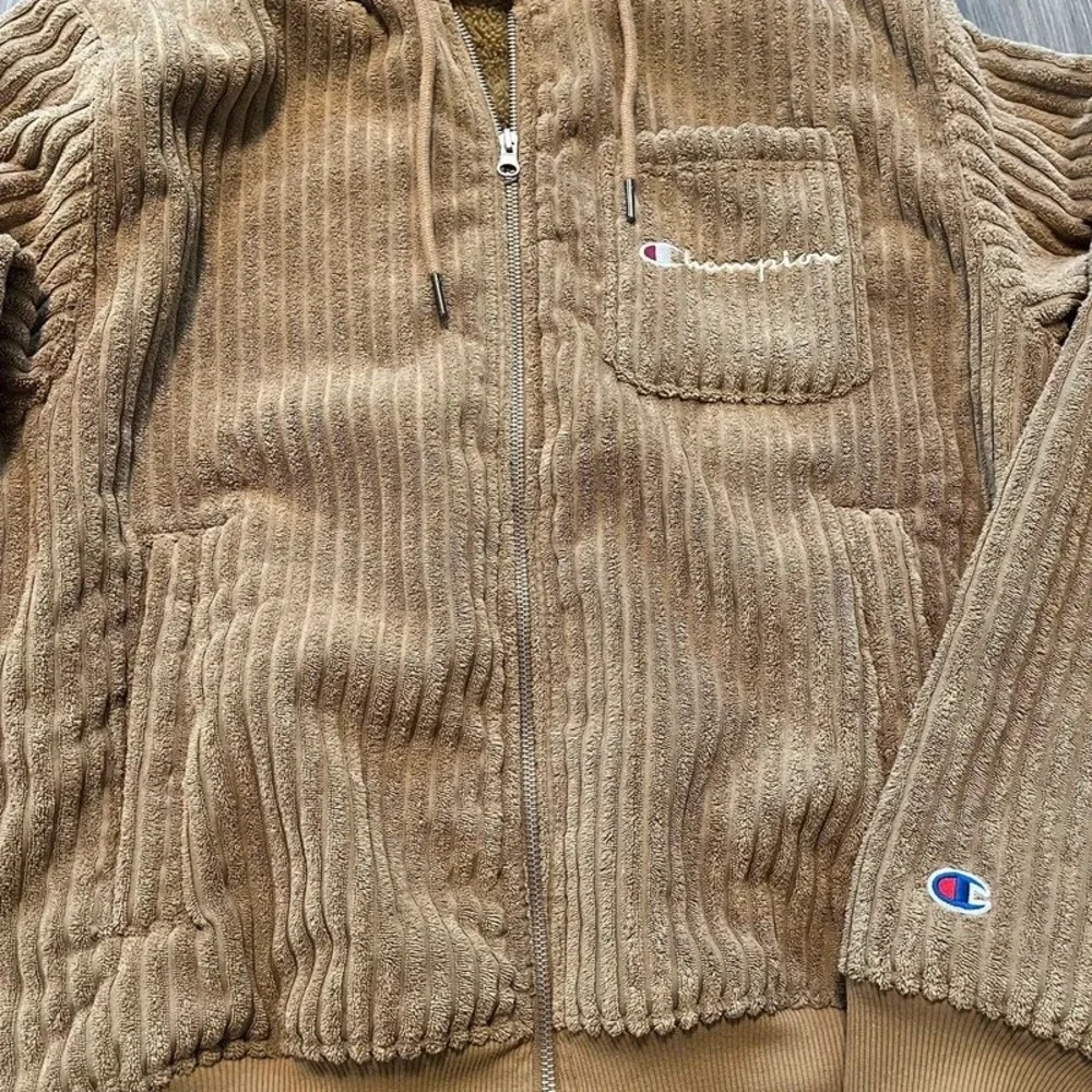 Champion Tan Corduroy Sherpa Lined Full Zip Hoodie Jacket Men's